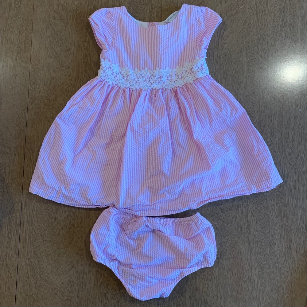 Ralph Lauren Pink Seersucker Dress Lace Accent 24m